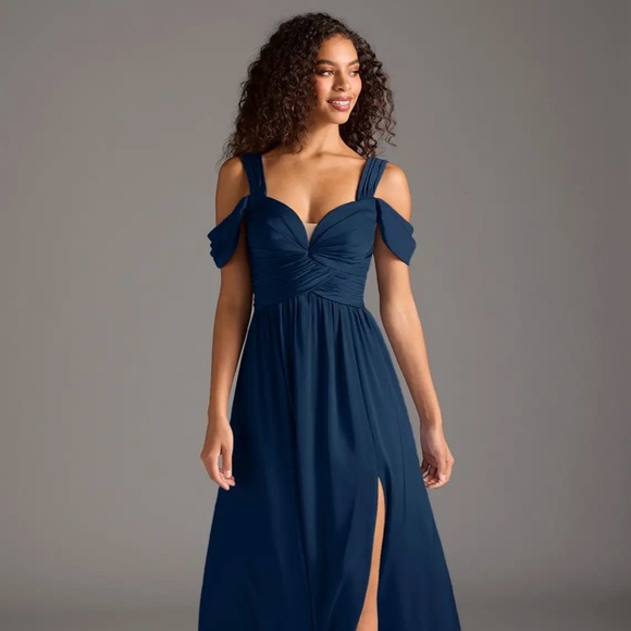 New Azazie “Lianne” Dark Navy Bridesmaids Dress - Picture 1 of 12